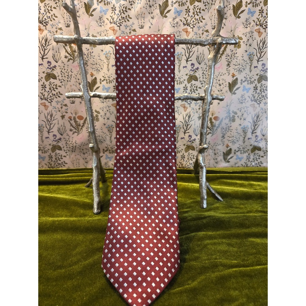 Vintage Pura Seta Italian  Handmade 100% Silk Burgundy Diamond Pattern‎ Necktie